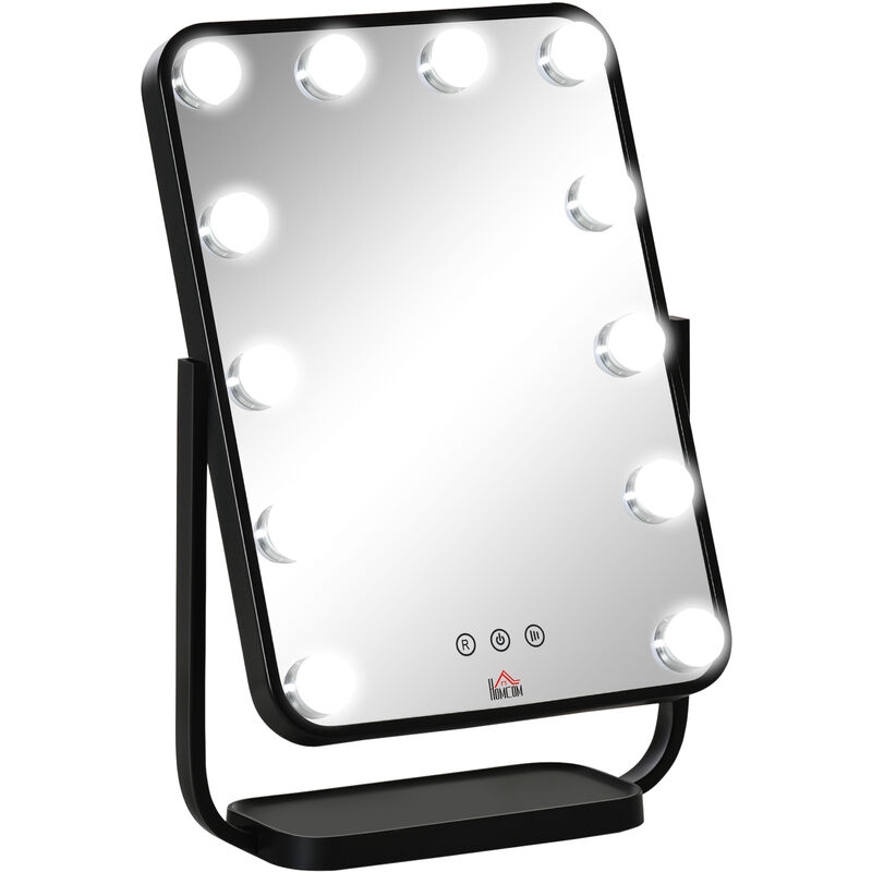 Espejo de tocador con luces, espejo de maquillaje Hollywood con luz, espejo  iluminado de maquillaje de mesa con 12 luces LED, control de sensor, 3
