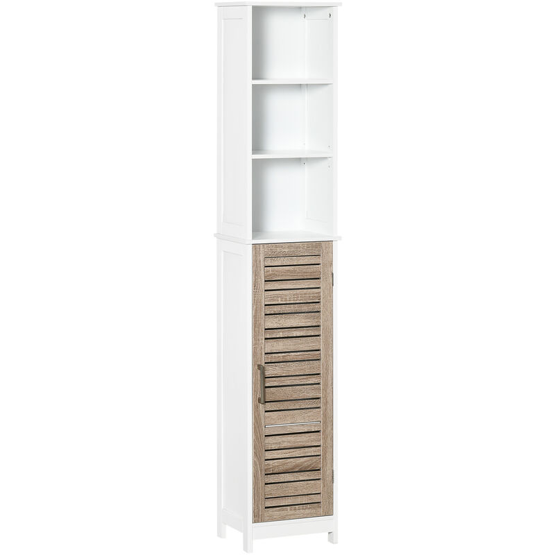 kleankin Estantería de Baño de Bambú Armario Alto para Baño con 3 Estantes  y 1 Puerta Mueble Columna de Almacenaje para Salón Cocina 34x30x173 cm  Natural