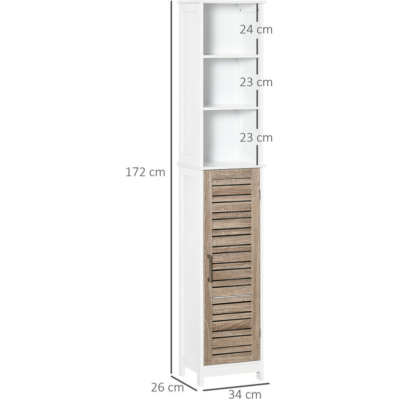 Armario alto Kleankin con estantería 6 niveles 1 puerta + estantes  ajustables blanco 172x34x26 cm