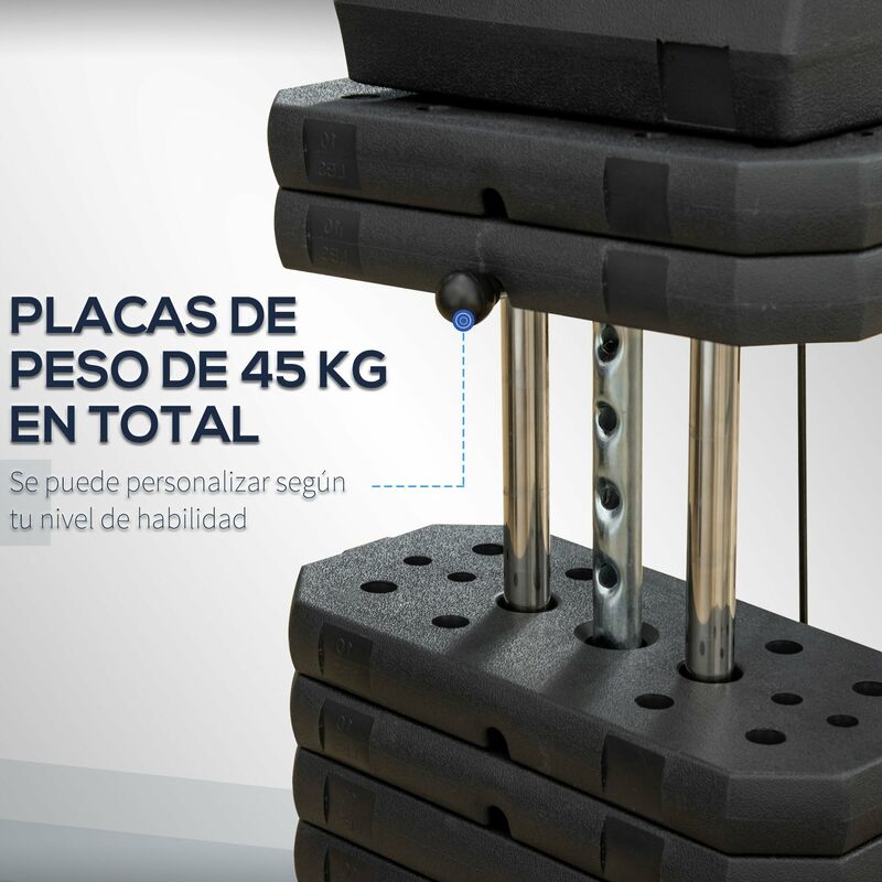 HOMCOM Máquina Multi-Estação de Musculação com Estribo para Pernas Placas  de Pesos de 45kg Carga Máxima 110kg Treinamento Fitness em Casa Ginásio  135x103x210cm Preto