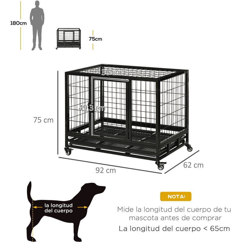 Jaula de metal para perros plegable PawHut 60x43x49,5 cm negro