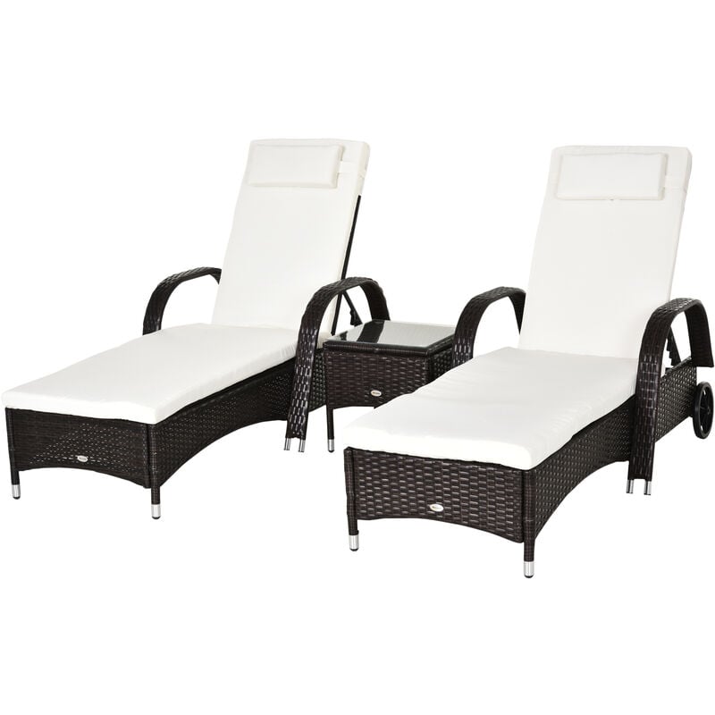 Set 2 Tumbonas y Mesa con Respaldo Ajustable Chaise Longue para Jardín o Terraza