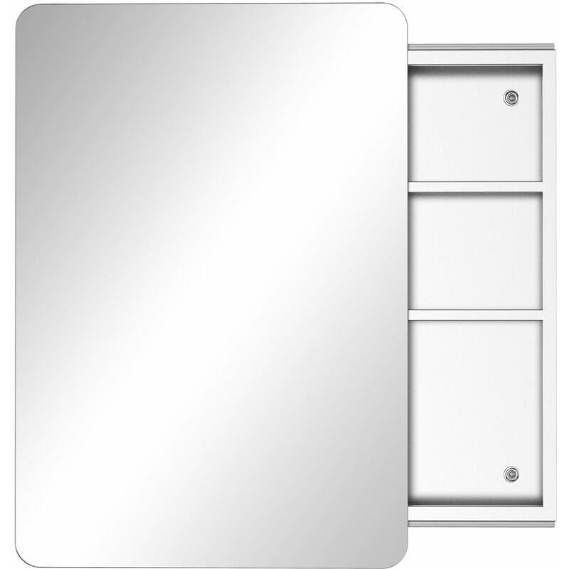 Armario de Baño con Espejo Mueble Auxiliar de Pared con Puerta Corredera y 3 Estantes de Almacenaje para Salón Dormitorio 46x12x66 cm