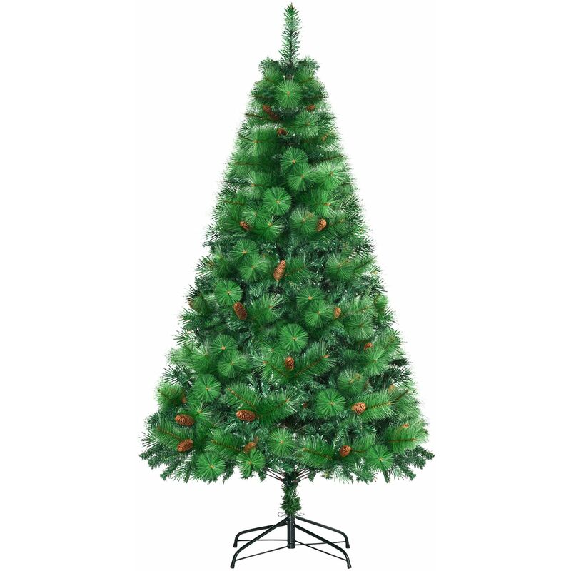HOMCOM árbol de navidad artificial 180cm ignífugo con 782 ramas 56 Piñas hojas de PVC base plegable soporte metálico decoración navideña para interior