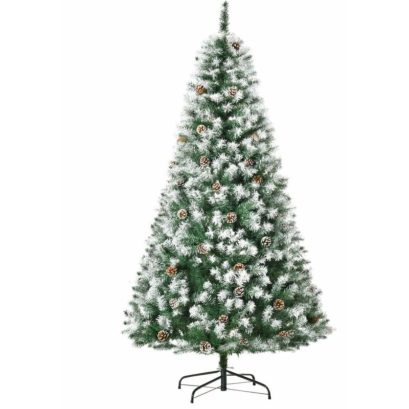 Árbol de Navidad Artificial 180 cm con Nieve Ignífugo con 800 Ramas 61 Piñas Hojas de PVC Apertura Automática Base Plegable y Soporte Metálico