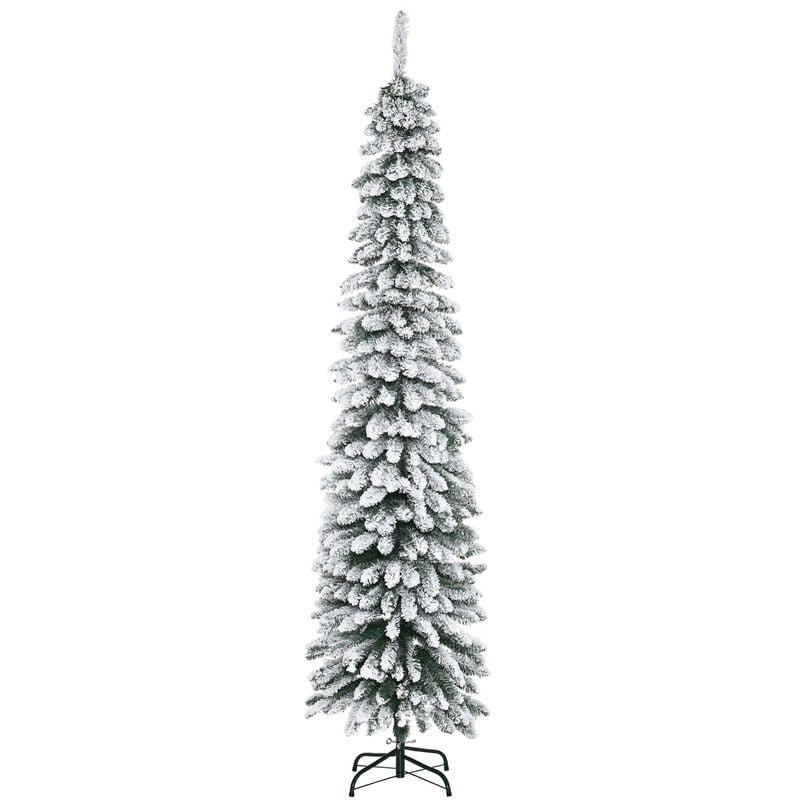 HOMCOM árbol de navidad artificial 210 cm nieve ignífugo con 490 ramas hojas de PVC base plegable soporte metálico decoración navideña para interiores