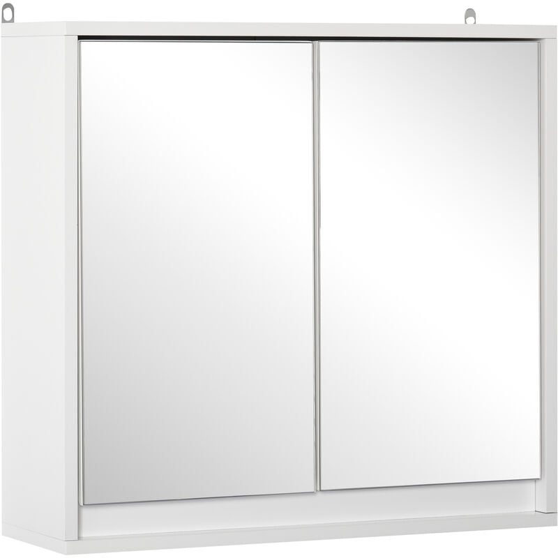 kleankin Armario de Baño de Pared con Puertas de Vidrio y Estante Ajustable  Mueble Colgante Moderno 60x19,5x54 cm Blanco