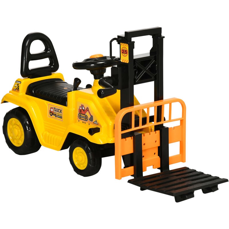 HOMCOM tractor sin pedales para niños de +3 años carretilla elevadora juguete con horquilla móvil bocina y asiento de almacenaje oculto 86x27,5x47,5cm