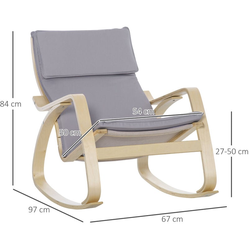 HOMCOM silla mecedora tapizada en tela sillón balancín relax con cojín  desenfundable reposabrazos y pies de madera de abedul para salón 67x97x84 cm