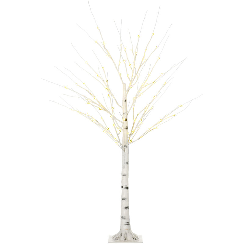 HOMCOM árbol de abedul altura 150 cm con 96 luces LED IP44 en blanco cálido ramas flexibles y base decoración navidad para interiores 22x22x150 cm