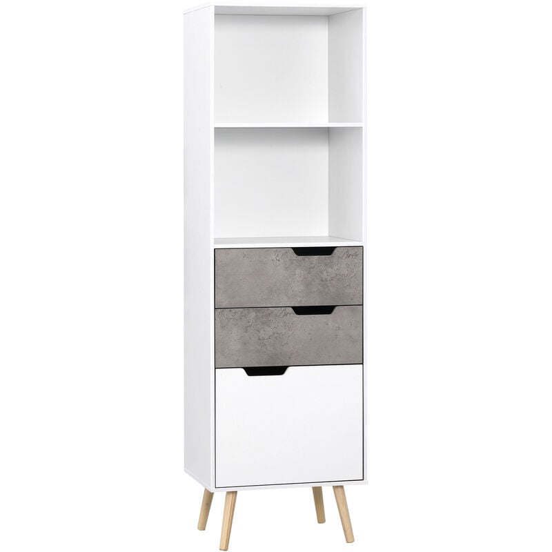 HOMCOM librería de salón armario de almacenaje con 2 estantes abiertos y 3 cajones para oficina estudio dormitorio estilo moderno 50x39x169,5 cm