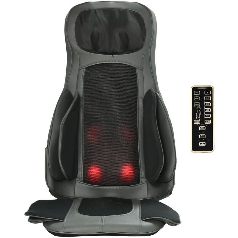 HOMCOM masajeador de asiento con calor cojín de asiento de masaje shiatsu con tejido profundo mando a distancia y 16 motores de vibración 52x39x78 cm
