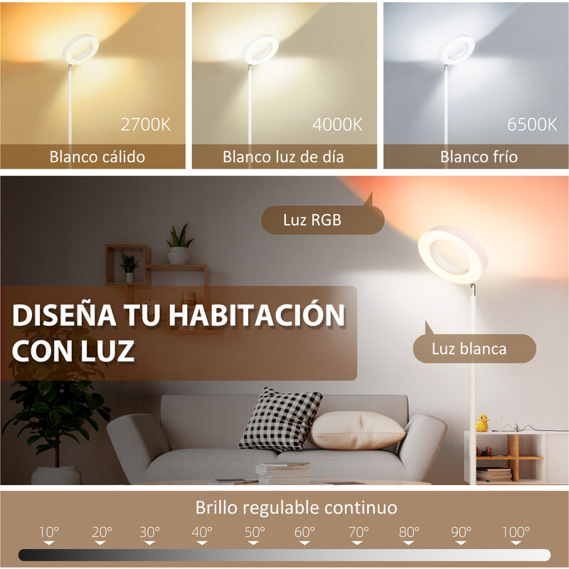 Lámpara de pie inteligente WiFi LED regulable HOMCOM Ø25x168 cm blanco