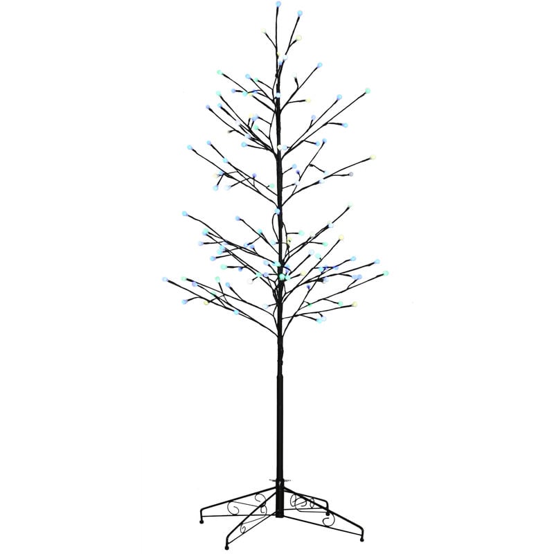 HOMCOM árbol sintético altura 150 cm con 120 luces LED IP44 ajustable en 7 modos ramas flexibles base lámpara de árbol decoración Navidad 55x55x150 cm