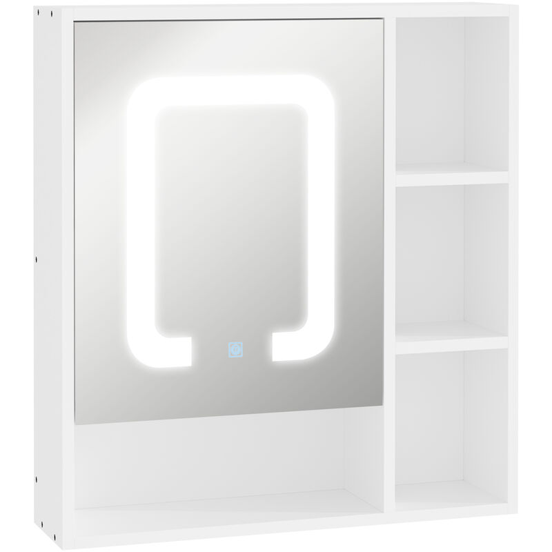 Kleankin Armario Con espejo de baño luz led colgante puerta 4 estantes abiertos memoria interruptor estilo moderno 60x15x65cm