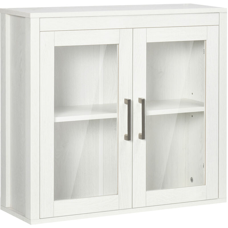 Kleankin Armario De baño pared con 2 puertas vidrio y estante ajustable mueble colgante cocina dormitorio aseo 60x195x54 cm