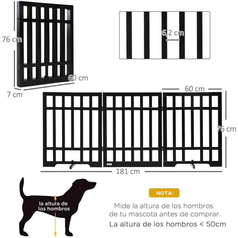 PawHut Barrera para Perros de Madera Valla para Mascotas Plegable de 3  Paneles con 1 Puerta y Patas de Apoyo para Pasillo Escalera 155x35,5x76 cm  Blanco