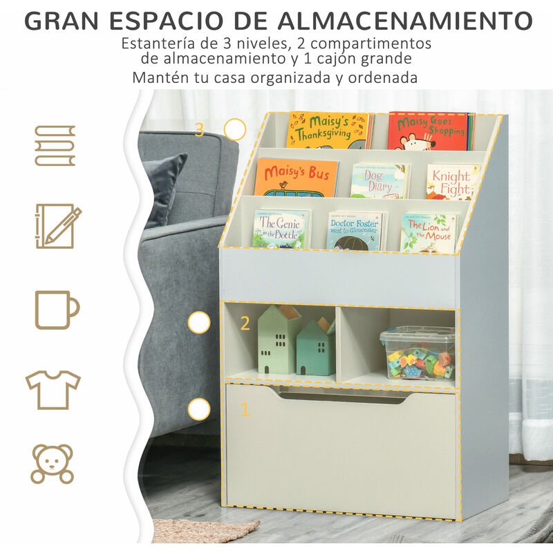 Librería Infantil con 1 Cajón móvil Estantería Infantil de Juguetes y Libros  91 x 30 x 114cm KMB52-W SoBuy ES