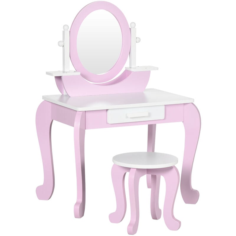 Zonekiz Tocador Para niñas con taburete y espejo infantil de madera centro belleza mesa maquillaje 36 años 655x46x93