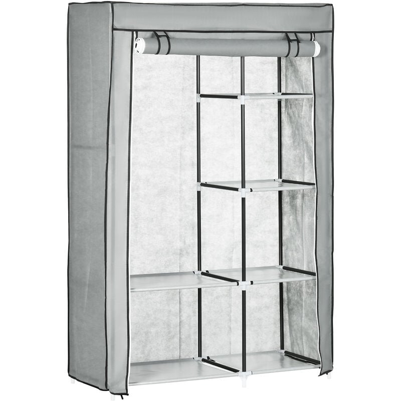 Organizador de almacenamiento para armario, armario portátil con 6 estantes  y barra de ropa, funda de tela no tejida con 4 bolsillos laterales, gris