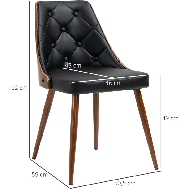 HOMCOM Set de 4 Sillas de Comedor Tapizadas de Piel Sintética con Respaldo  Alto y Patas de Metal 41x50x97 cm Negro