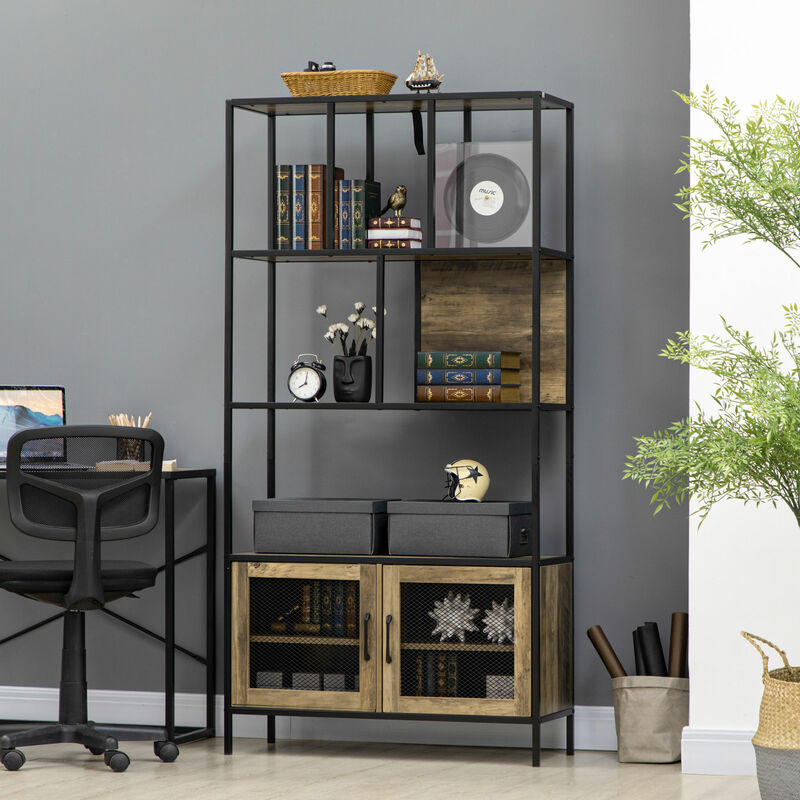 HOMCOM Libreria 80x30x145cm Madera y Metal Muebles Oficina Estanteria  Estante Negro