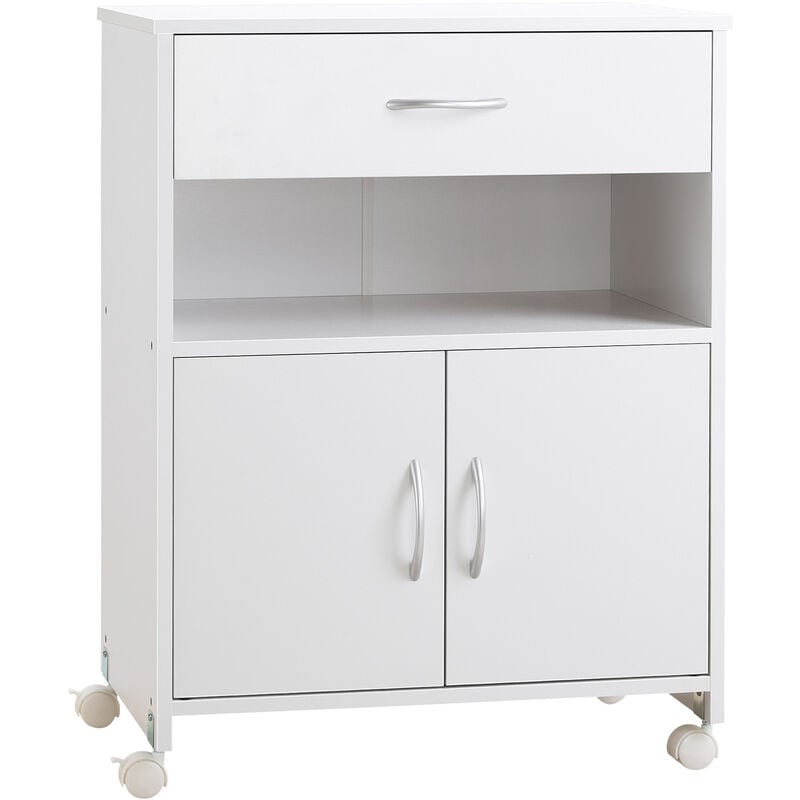 Vinsetto armario para impresora soporte para impresora con ruedas mueble impresora con cajón 2 puertas y compartimiento abierto para salón 60x39x80 cm