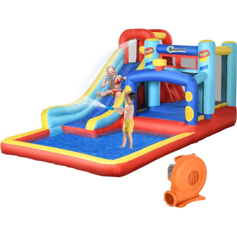 Outsunny castillo hinchable con soplador cassa de rebote para niños de 3-8 años con tobogán trampolín piscina bolsa de transporte 435x245x200 cm