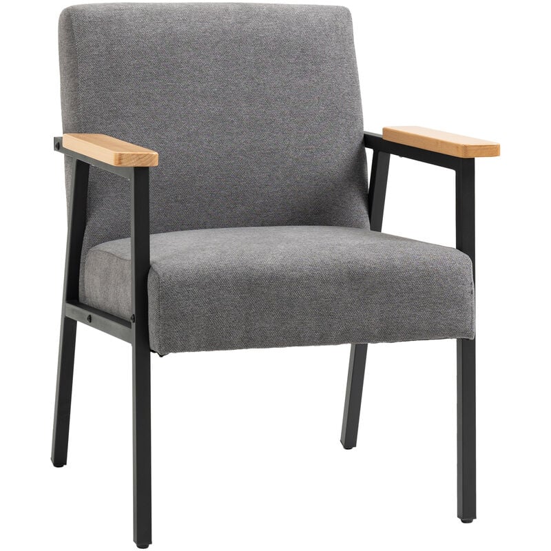 HOMCOM butaca de salón sillón decorativa moderna tapizado en poliéster con reposabrazos de madera y patas de acero para oficina 64,5x70x83,5 cm