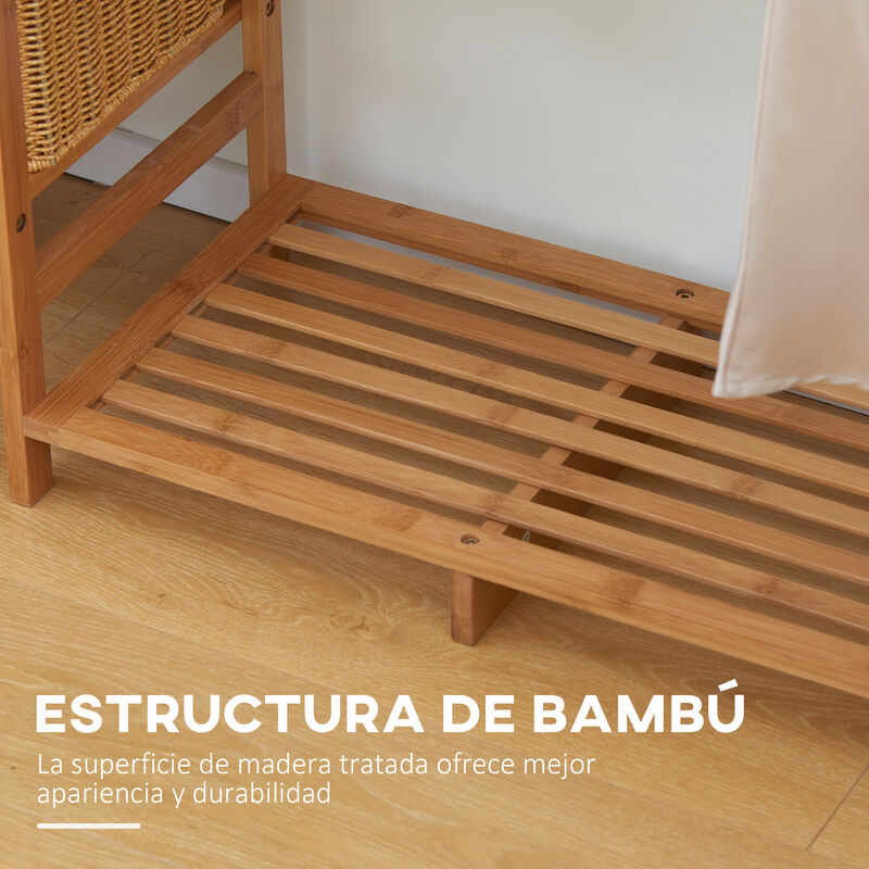 HOMCOM Perchero de Pie de Bambú Perchero para Ropa con Estantes de  Almacenamiento y Varilla Colgante 90x30x145 cm Natural