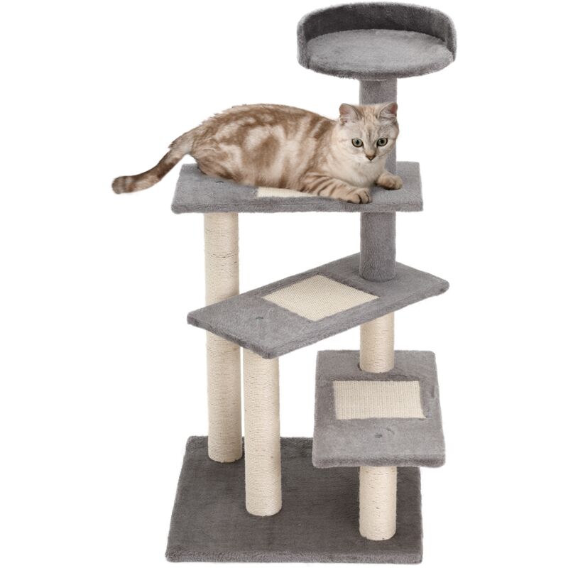 Árbol Rascador para Gatos 48x48x99,5 cm Centro de Actividad 3 Plataformas para Arañar Tablero Aglomerado Cubierta de Felpa Sisal