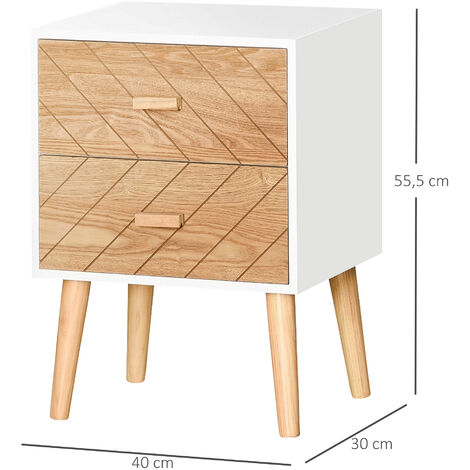 Mesita de Noche Madera con 2 Cajones Comoda Rústica Cajonera Mesilla Mueble para Dormitorio Armario Almacenamiento 40x30x55,5 cm