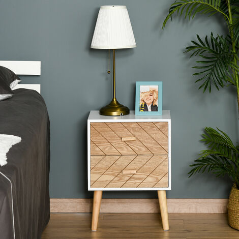 Mesita de Noche Madera con 2 Cajones Comoda Rústica Cajonera Mesilla Mueble para Dormitorio Armario Almacenamiento 40x30x55,5 cm