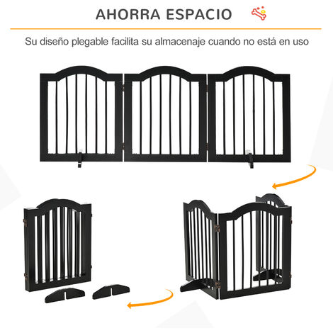 PawHut Barrera de Seguridad para Mascotas Rejilla de Protección Plegable de  3 Paneles con Cierre Inteligente para Escalera Pasillo 180x74,5 cm Negro  Puerta Automático