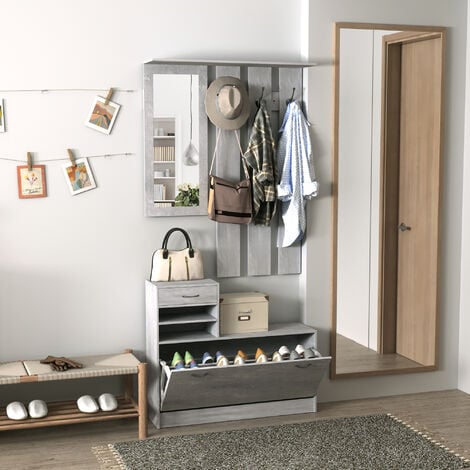 HOMCOM Perchero con Zapatero y Banco Mueble Recibidor con 5 Ganchos para  Pasillo Entrada 84x40x169 cm Marrón Rústico