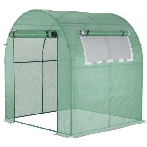 Outsunny invernadero de jardín 180x180x200 cm invernadero de túnel pequeño con puerta enrollable y ventana de malla verde