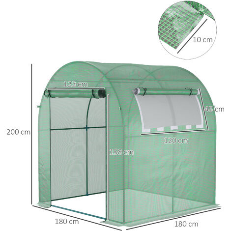 Outsunny Invernadero de Jardín 180x180x200 cm Invernadero de Túnel Pequeño  con Puerta Enrollable y Ventana de Malla Verde