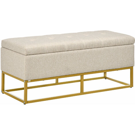 HOMCOM banco de almacenamiento otomana rectangular tapizado de lino con tapa abatible y patas de acero para salón dormitorio habitación 110x44x48 cm