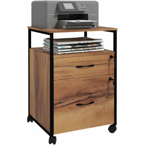 Vinsetto cajonera de oficina con cerradura armario archivador con ruedas 2 cajones barra colgante para tamaño carta A4 y 2 llaves 44x40x66,5 cm