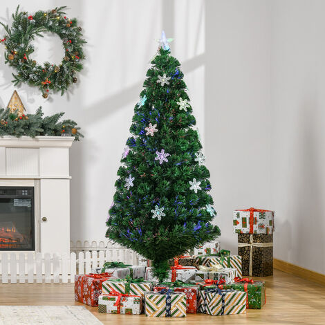 HOMCOM Árbol de Navidad 120cm Artificial Árbol de Pino Decoración Navideña con 16 LED de 3 Colores 130 Ramas Verde PVC 