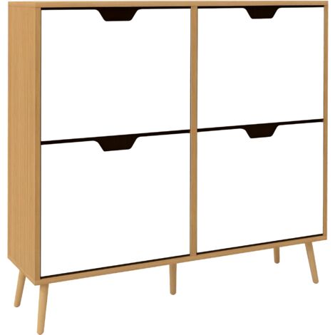HOMCOM mueble zapatero con 4 cajones abatibles y estantes ajustables armario de zapatos de pasillo para 16 pares de zapatos 95x26x95 cm natural
