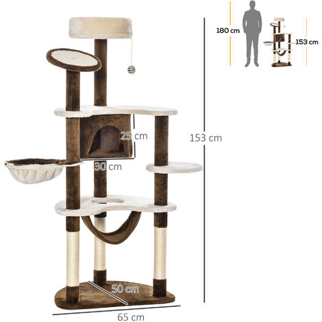 Árbol rascador para gatos grande 65x50x153 cm torre para gatos centro de actividades con múltiples plataforma poste hamaca bolas de juguete y cueva