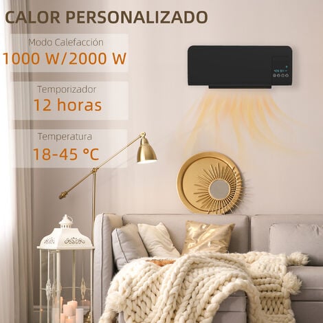 Homcom Calefactor Baño De Pared 1000/2000w Con Mando A Distancia Blanco