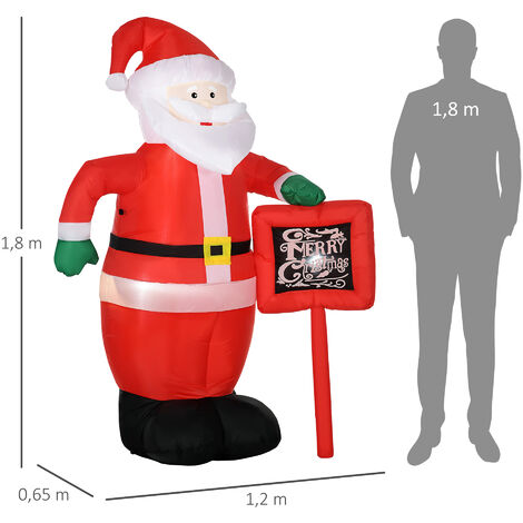 HOMCOM papá noel hinchable con cartel navidad hinchable con 3 luces LED e inflador eléctrico para exteriores interiores 120x65x180 cm