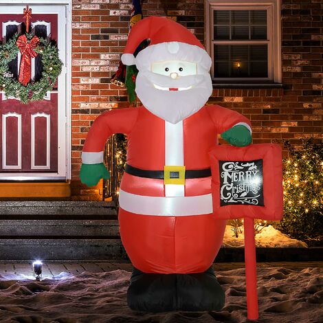 HOMCOM papá noel hinchable con cartel navidad hinchable con 3 luces LED e inflador eléctrico para exteriores interiores 120x65x180 cm