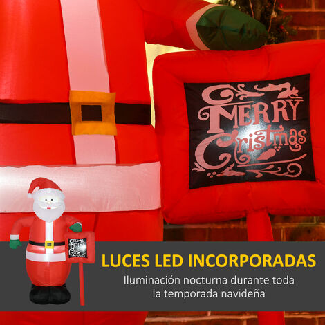 HOMCOM papá noel hinchable con cartel navidad hinchable con 3 luces LED e inflador eléctrico para exteriores interiores 120x65x180 cm