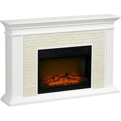 HOMCOM chimenea eléctrica con calefacción 1800w chimenea decorativa efecto de llama con control remoto temporizador 120x24x80 cm