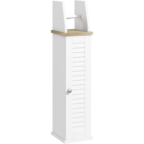 kleankin armario de baño moderno columna auxiliar de baño mueble de suelo de baño con estantes ajustables y portarrollos de papel 18x20x80 cm