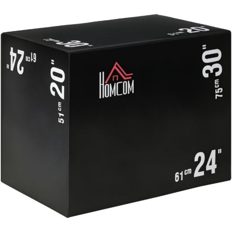 HOMCOM caja pliométrica 3 en 1 con cremallera caja de salto con 3 alturas diferentes entrenamiento de fuerza en casa gimnasia carga 120 kg 75x51x61 cm