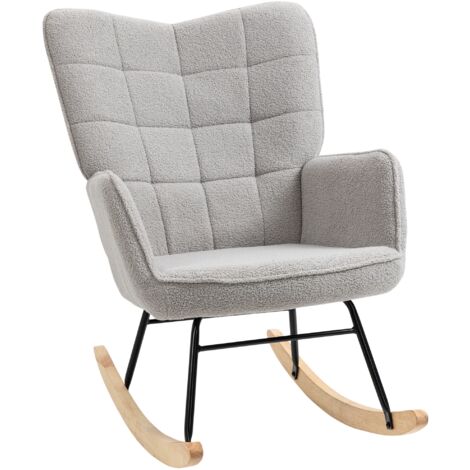 HOMCOM silla mecedora sillón balancín butaca de salón oscilante 40° con patas de madera de haya y marco de acero carga 120 kg 71x98x101 cm